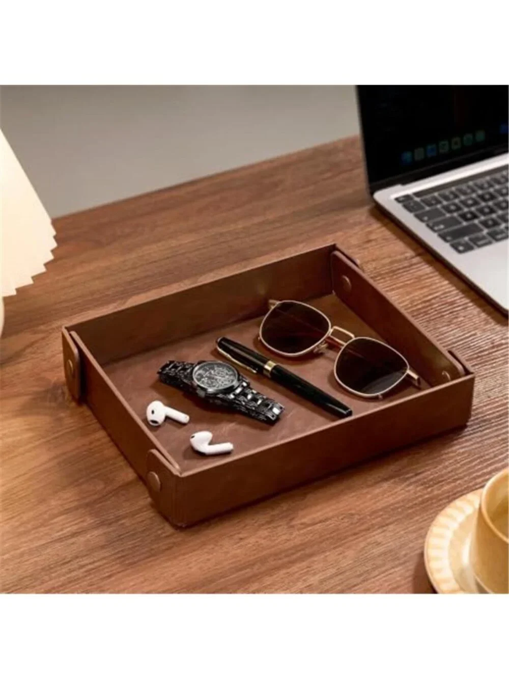 Valet Tray Organizer, Faux Leather Key Storage Tray